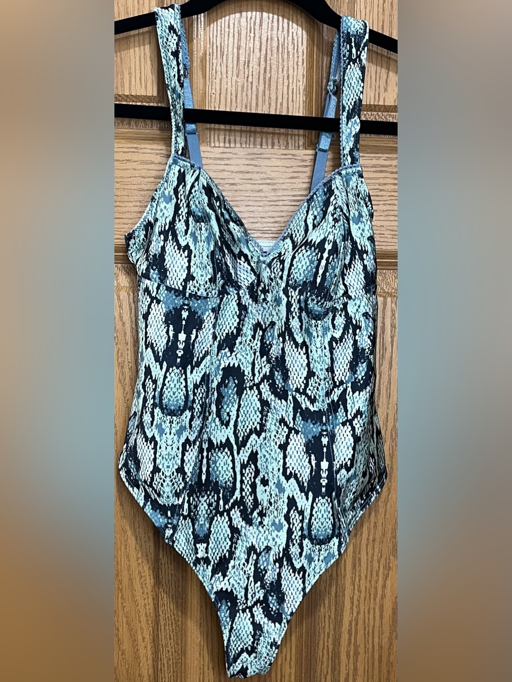 Snake-Print Mint Green Camisole Bodysuit